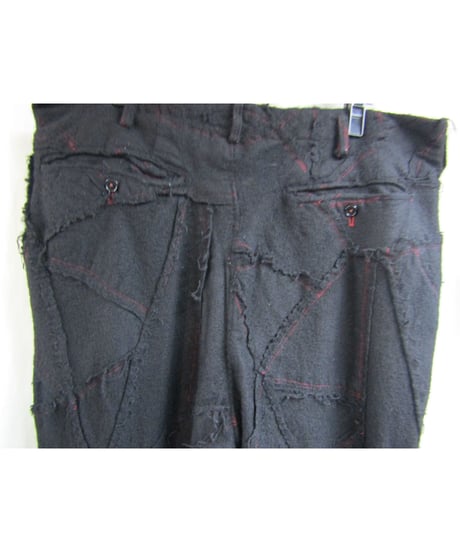 00aw yohji yamamoto POUR HOMME 製品染め ダメージ加工パッチワークパンツ