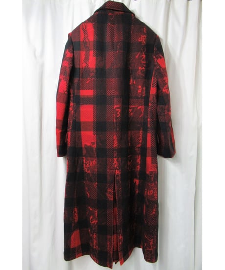 2020aw yohji yamamoto pour homme チェックデザイン 赤 ロングコート （HR-C13-127）