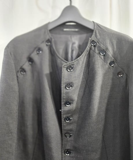 2015ss yohji yamamoto pour homme 黒 ヨウジロゴ入りフロッキージャケット (HO-J40-314)