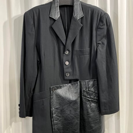 Yohji Yamamoto POUR HOMME レザー切替ジャケット 1996AW yohji yamamoto pour homme レザー切り替えロングジャケッ