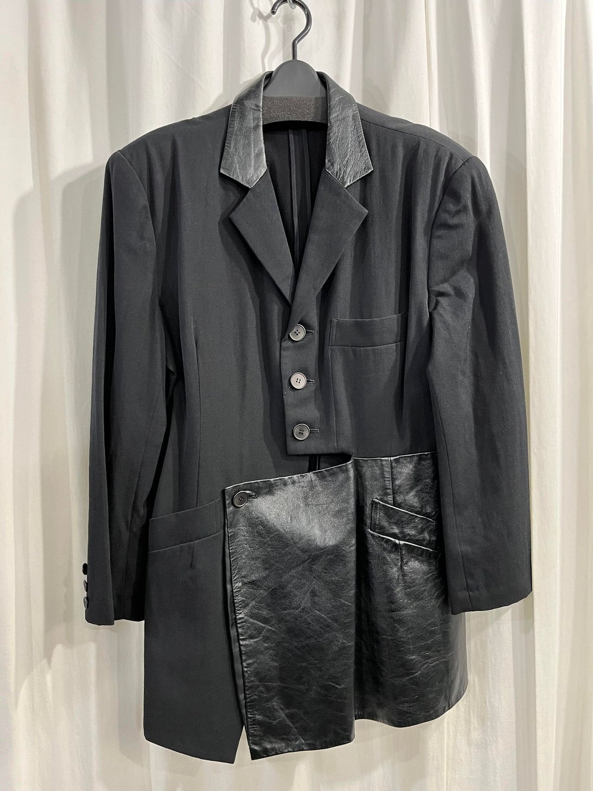 Yohji Yamamoto POUR HOMME 03AWレザー切替ジャケット 1996AW yohji yamamoto pour homme レザー切り替えロングジャケッ