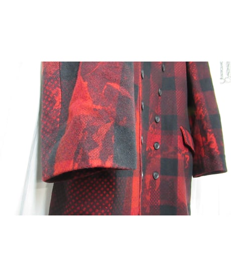 2020aw yohji yamamoto pour homme チェックデザイン 赤 ロングコート （HR-C13-127）