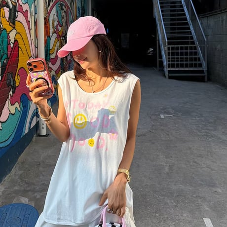 0848 ニコちゃん print tank/3カラー