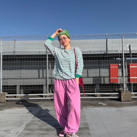 【即納販売】 0649 reversible  border long sleeve/グリーンピンクのみ