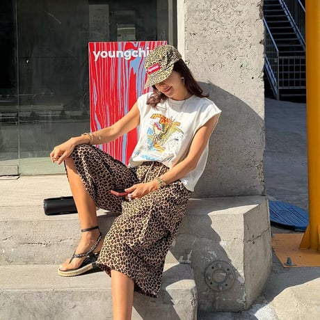 0842 leopard half pants