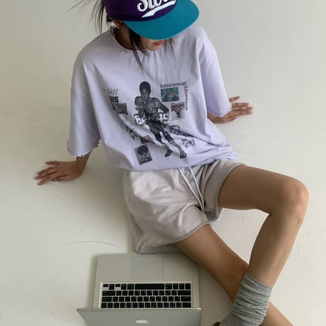 0766 damage garlic box pigment tee/チャコール
