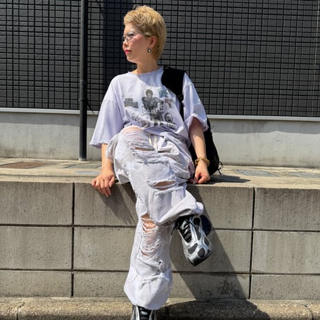 0766 damage garlic box pigment tee/チャコール