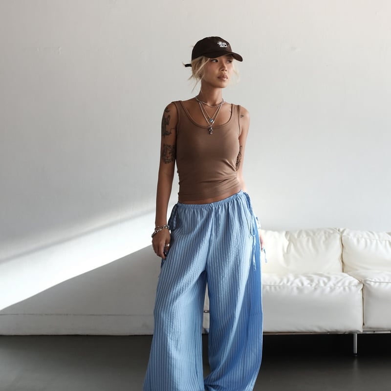 即納販売】0224 stripe ribbon 2way pants/3カラー【Maiさん着