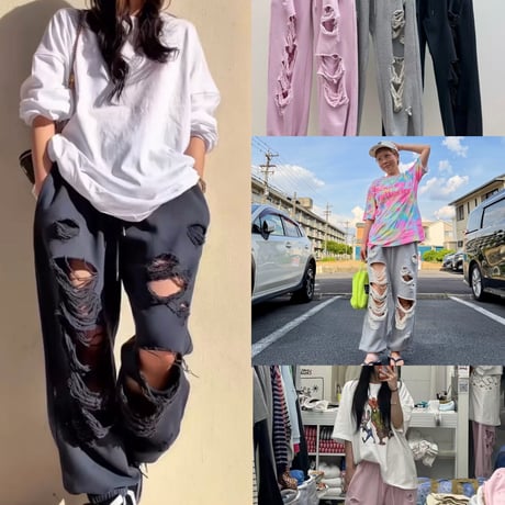 【即納販売】0687 damage sweat pants/3カラー⭐︎まいさん着用⭐︎３カラー