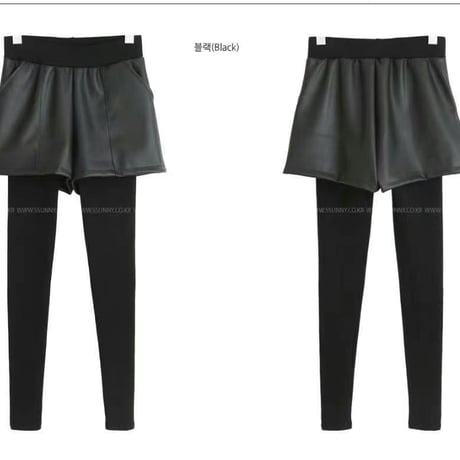 0397 レザーshort pants付きleggings/ワンカラー