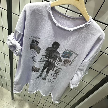 0766 damage garlic box pigment tee/チャコール