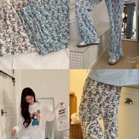 0800 🐭ミキミニ総柄リプwaffleフレアpants/2カラー