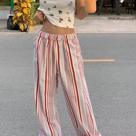 【即納販売】0168 stripe straight pants/3カラー