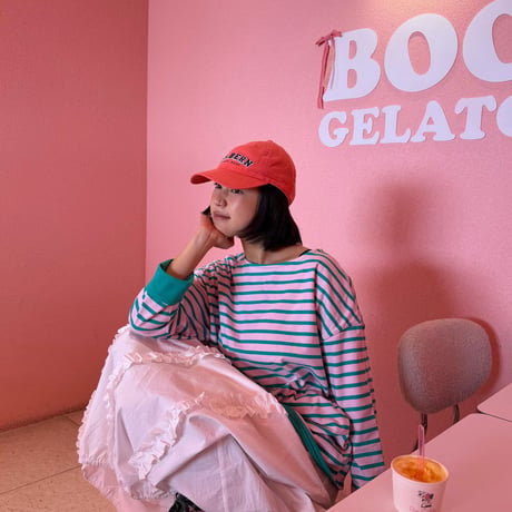 【即納販売】 0649 reversible  border long sleeve/グリーンピンクのみ