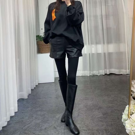 0397 レザーshort pants付きleggings/ワンカラー