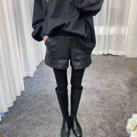 0397 レザーshort pants付きleggings/ワンカラー