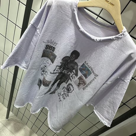 0766 damage garlic box pigment tee/チャコール