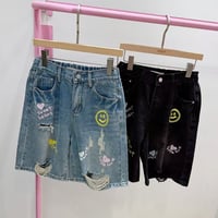 0846 ニコちゃんdamage デニムpants/2カラー