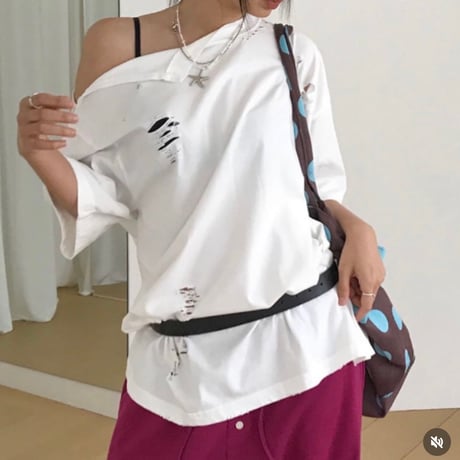 0678 damage over ワンショルダーtee／4カラー