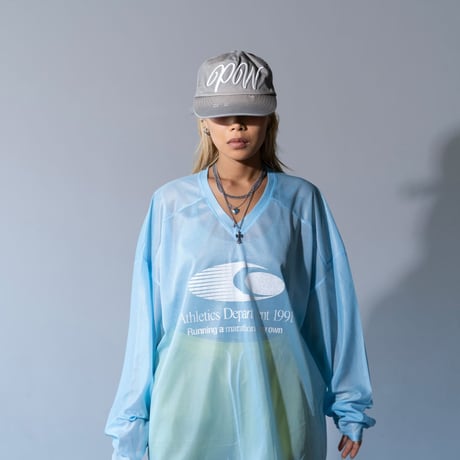 0814 Vネック mesh long sleeve/3カラー
