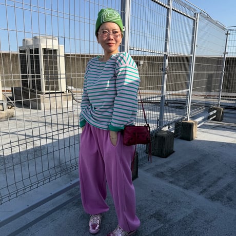 【即納販売】 0649 reversible  border long sleeve/グリーンピンクのみ