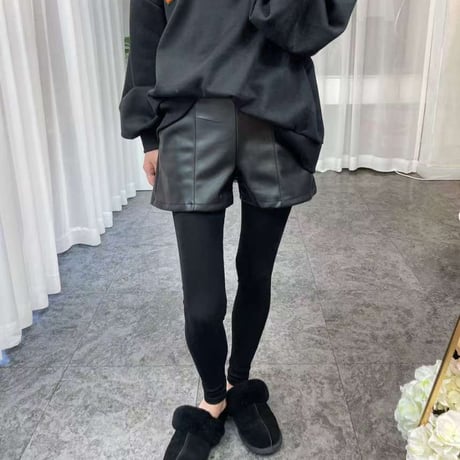0397 レザーshort pants付きleggings/ワンカラー