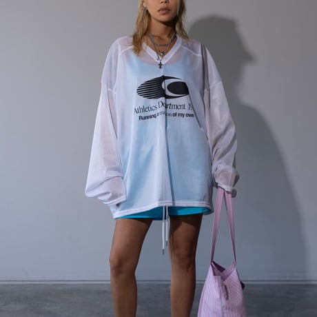 0814 Vネック mesh long sleeve/3カラー