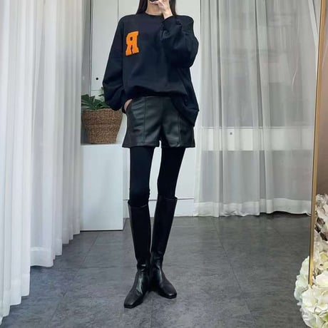 0397 レザーshort pants付きleggings/ワンカラー