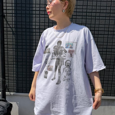 0766 damage garlic box pigment tee/チャコール
