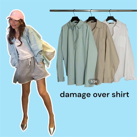 【即納販売】0614 damage over shirt/3カラー⭐︎なおみさん着用⭐︎