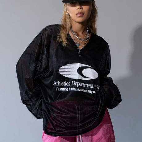 0814 Vネック mesh long sleeve/3カラー