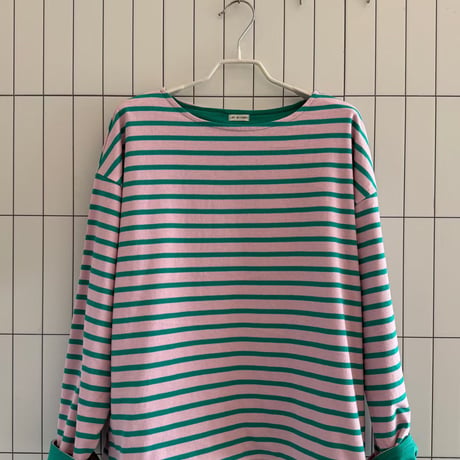 【即納販売】 0649 reversible  border long sleeve/グリーンピンクのみ