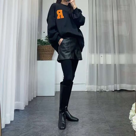 0397 レザーshort pants付きleggings/ワンカラー