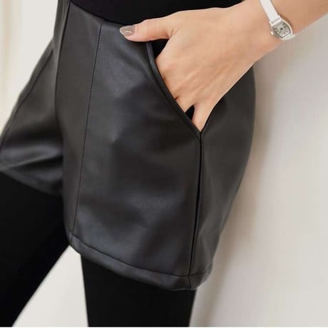 0397 レザーshort pants付きleggings/ワンカラー