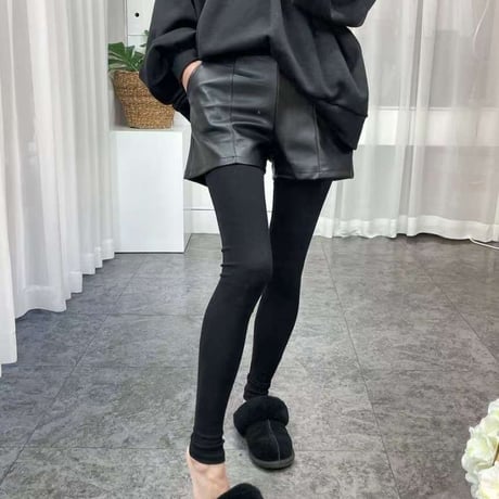 0397 レザーshort pants付きleggings/ワンカラー