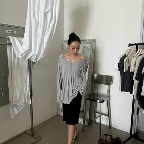 0852 Henry neck sheer summer sleeve/4カラー