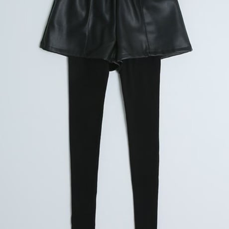 0397 レザーshort pants付きleggings/ワンカラー
