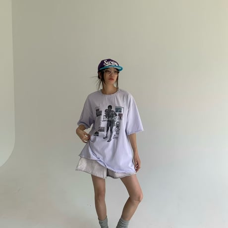 0766 damage garlic box pigment tee/チャコール