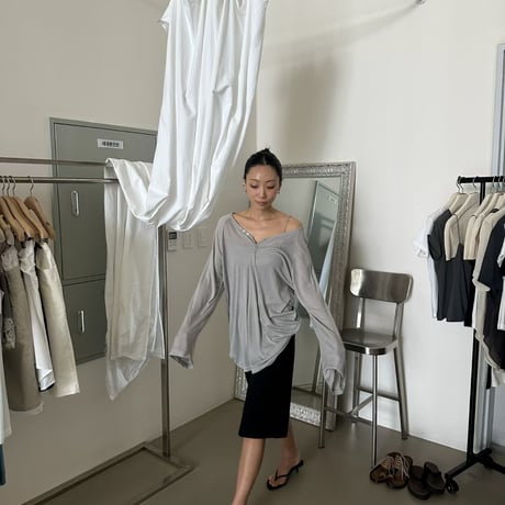 0852 Henry neck sheer summer sleeve/4カラー