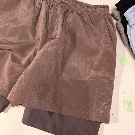 即納　0803 nylonレイヤードshort pants/ブルー