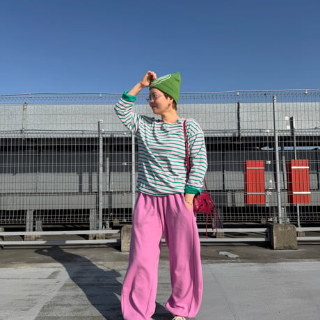 【即納販売】 0649 reversible  border long sleeve/グリーンピンクのみ