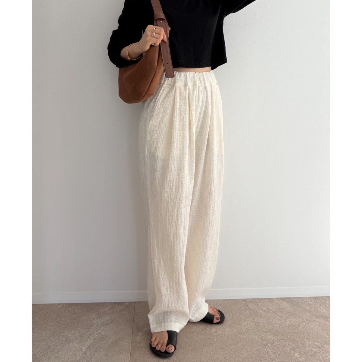 AMIE original》楊柳素材ウエストゴムpants / ivory | AMIE