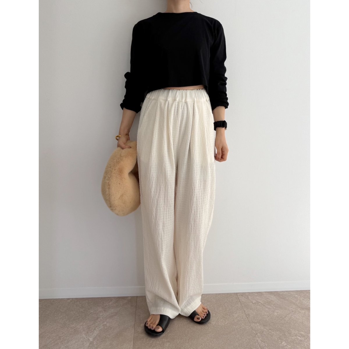 AMIE original》楊柳素材ウエストゴムpants / ivory | AMIE