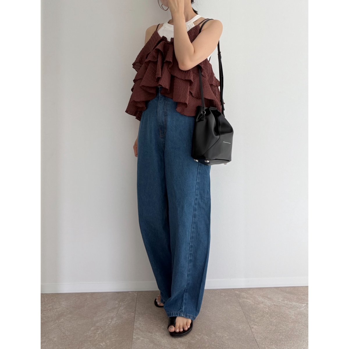 【試着のみ】AMIE 低身長 Mサイズ カーブ デニム ジーンズ AMIE original》テーパードpants/black | AMIE