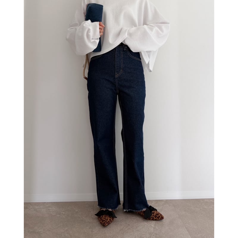 残りわずか】《AMIE original》切りっぱなしハイウエストストレート