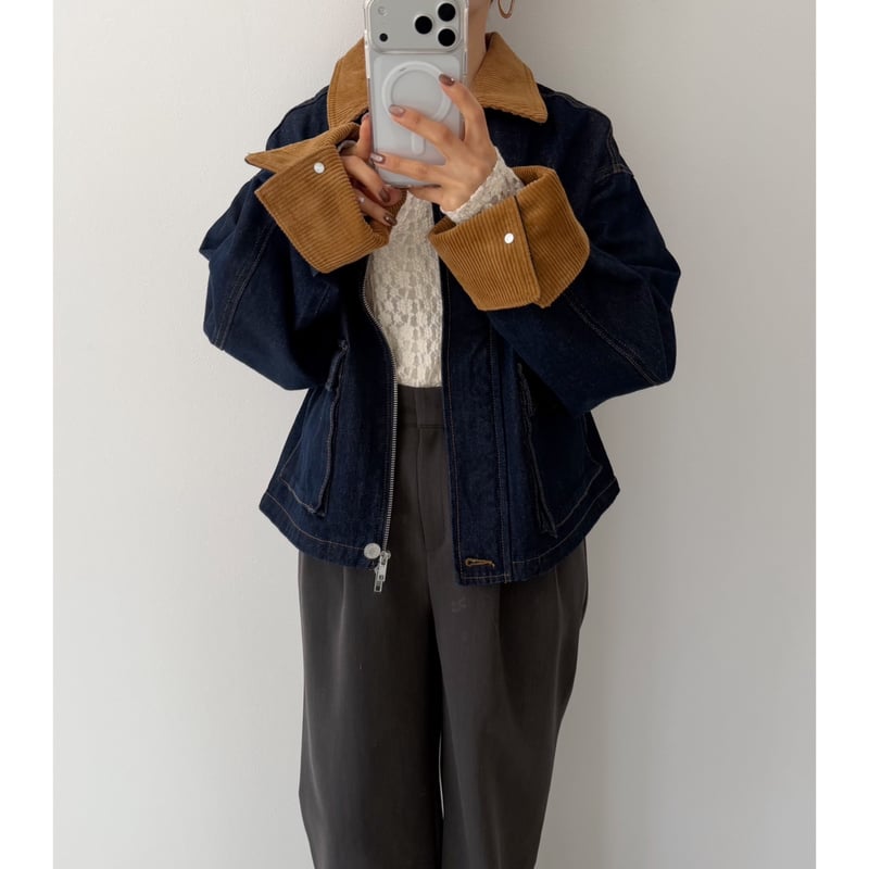コーデュロイ襟デニムジャケット | AMIE