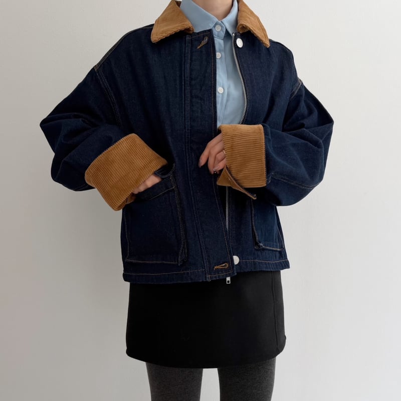 コーデュロイ襟デニムジャケット | AMIE
