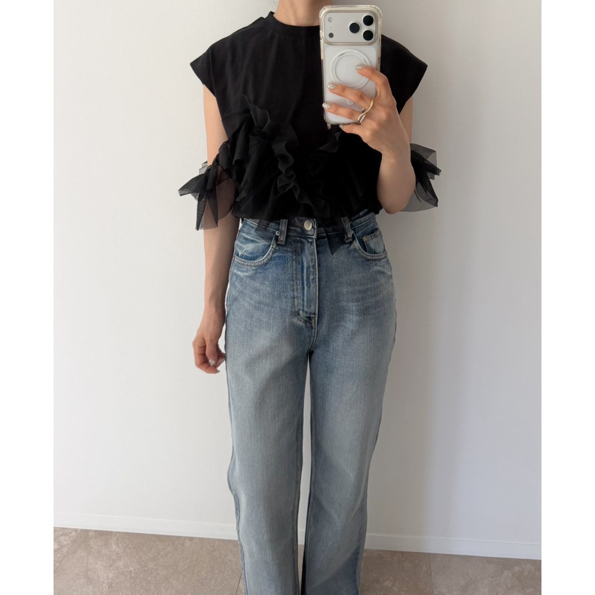 2way Tulle Frill Tops / black | AMIE