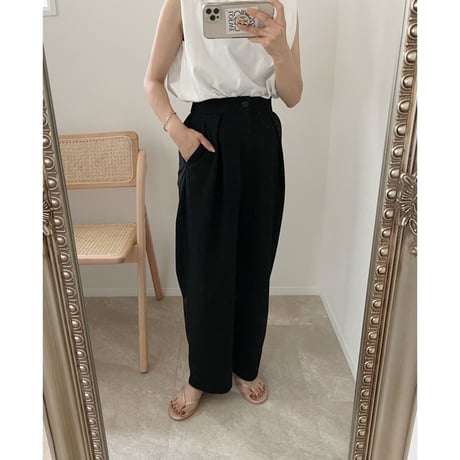 【残りわずか】《AMIE original》 カーブtuck pants / black