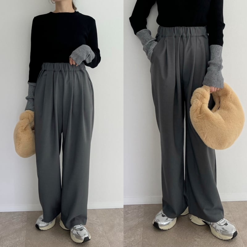 Amie様まとめ買い 残りわずか】《AMIE original》ウエストゴムtuckワイドPT / gray
